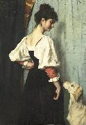 Therese Schwartze Young Italian woman with a dog called Puck. painting